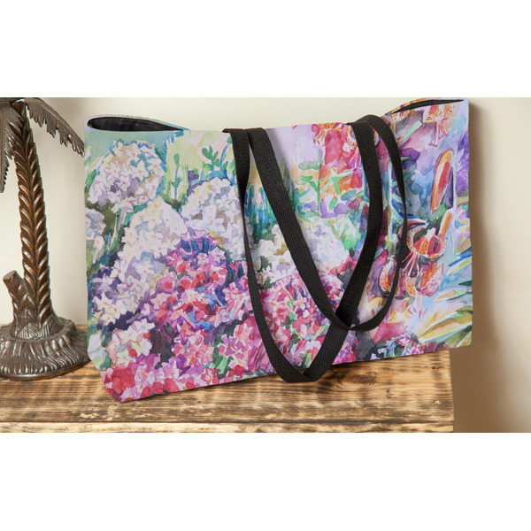 Watercolor Floral Tote w/Black Handles - Lifestyle View