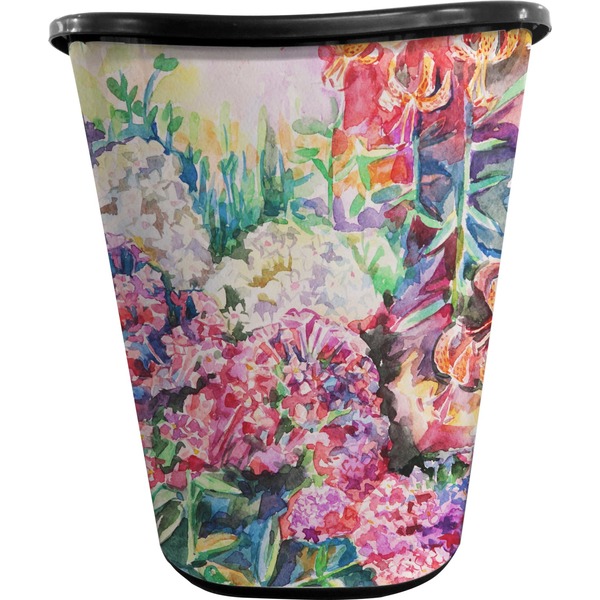 Custom Watercolor Floral Waste Basket - Single Sided (Black)