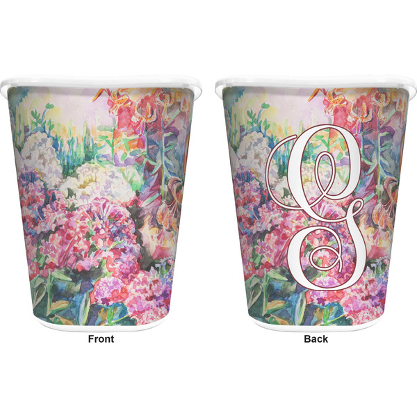 Watercolor Floral Trash Can White - Front and Back - Apvl
