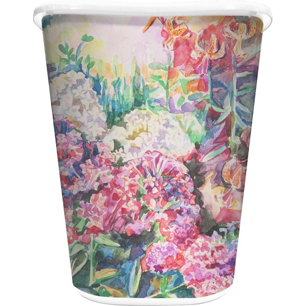 Custom Watercolor Floral Waste Basket - Double Sided (White)