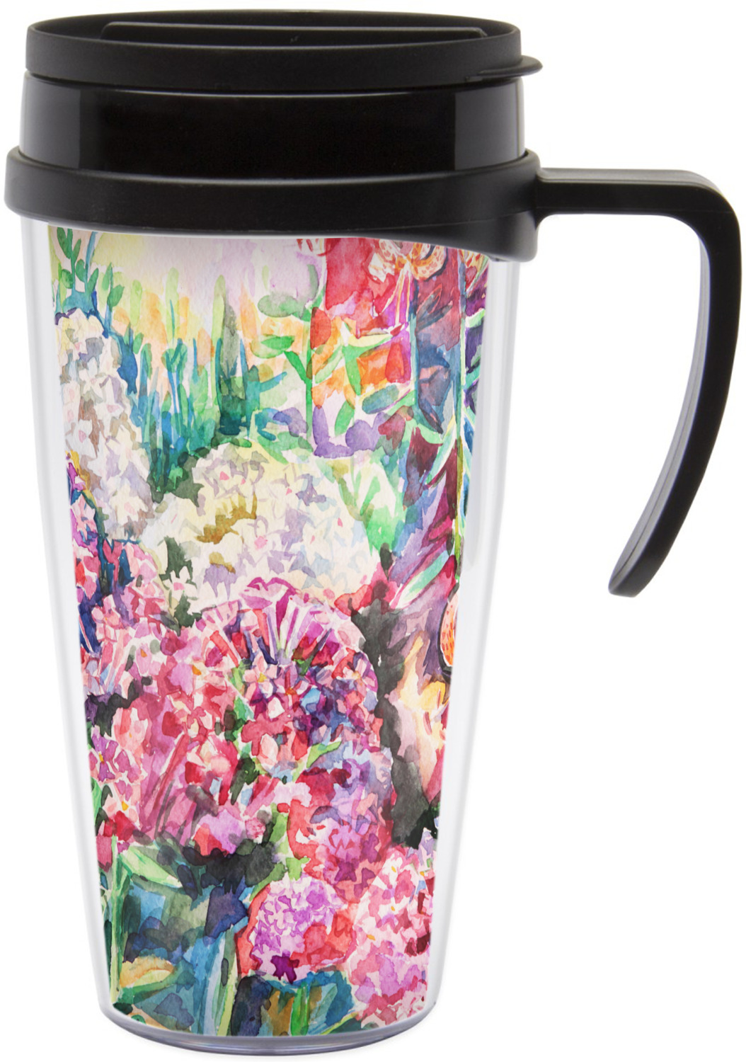 Watercolor Floral Acrylic Travel Mug with Handle
