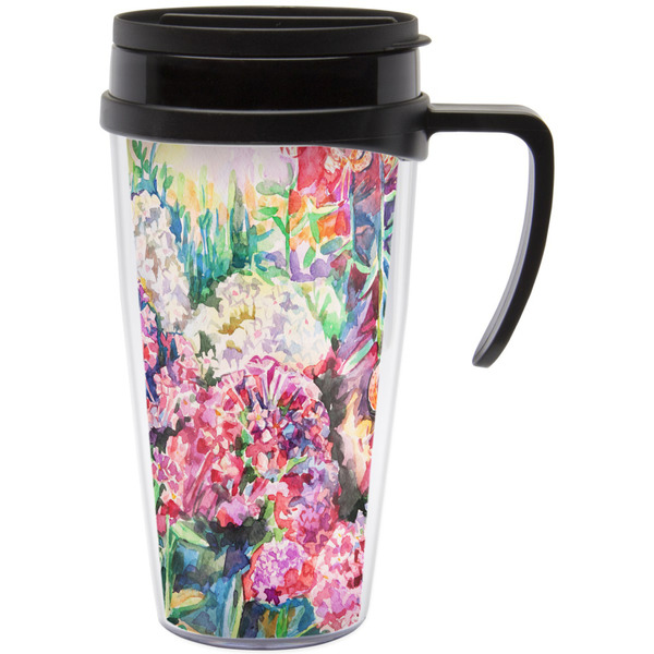 Custom Watercolor Floral Acrylic Travel Mug with Handle