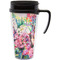 Watercolor Floral Travel Mug with Black Handle - Front