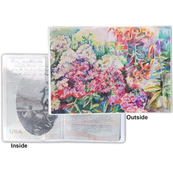 Watercolor Floral Vinyl Passport Holder - Flat Front and Back