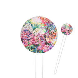 Watercolor Floral 4" Round Plastic Food Picks - White - Double Sided
