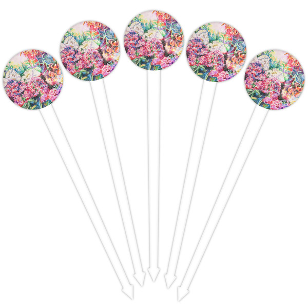 Watercolor Floral White Plastic 4" Food Pick - Round - Fan View