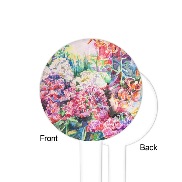 Watercolor Floral White Plastic 4" Food Pick - Round - Single Sided - Front & Back