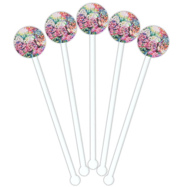 Watercolor Floral White Plastic 5.5" Stir Stick - Fan View