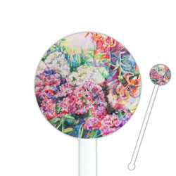 Watercolor Floral 5.5" Round Plastic Stir Sticks - White - Double Sided