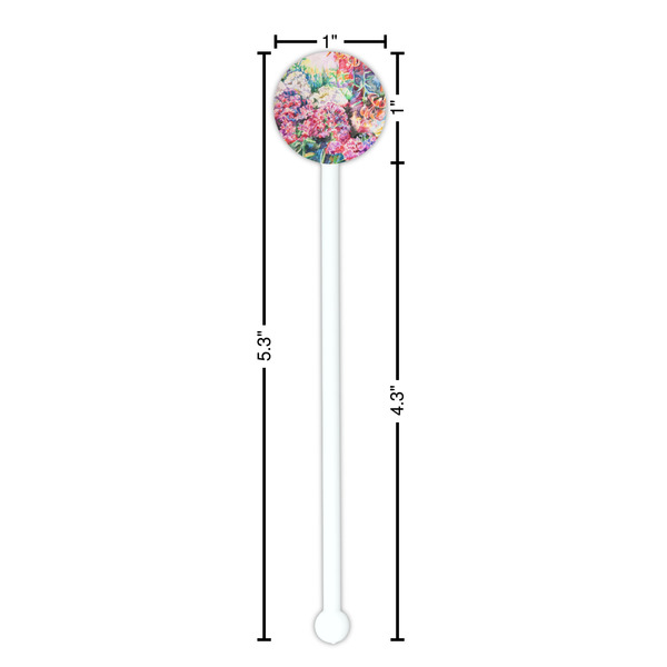 Watercolor Floral White Plastic 5.5" Stir Stick - Round - Dimensions