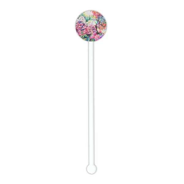 Watercolor Floral White Plastic 5.5" Stir Stick - Round - Single Stick