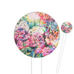 Watercolor Floral 6" Round Plastic Food Picks - White - Single Sided