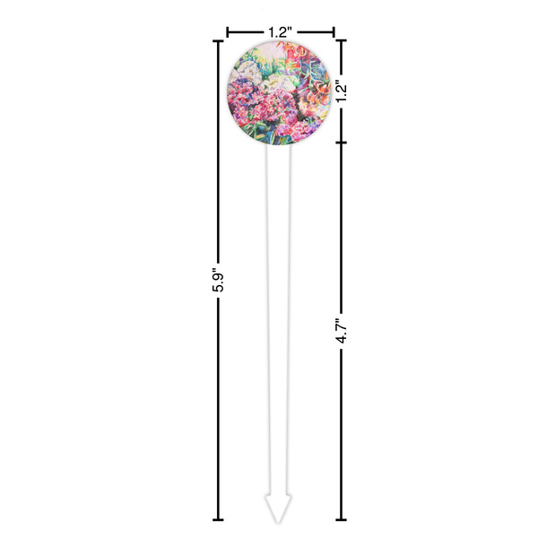 Watercolor Floral White Plastic 6" Food Pick - Round - Dimensions
