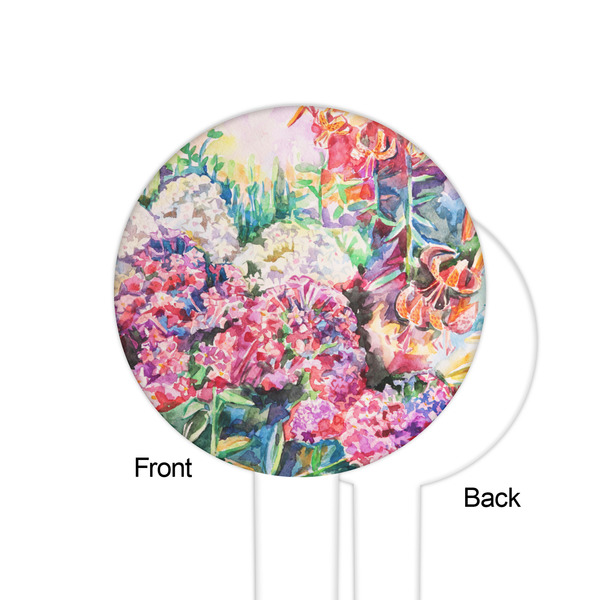 Watercolor Floral White Plastic 6" Food Pick - Round - Single Sided - Front & Back