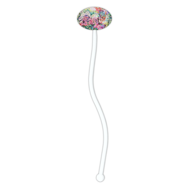 Watercolor Floral White Plastic 7" Stir Stick - Oval - Single Stick