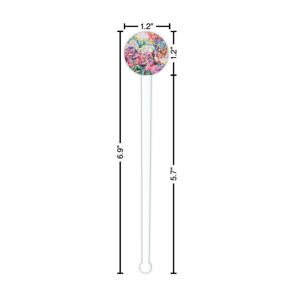 Watercolor Floral White Plastic 7" Stir Stick - Round - Dimensions