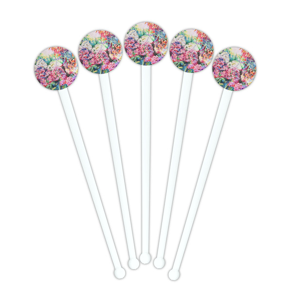 Watercolor Floral White Plastic 7" Stir Stick - Round - Fan View