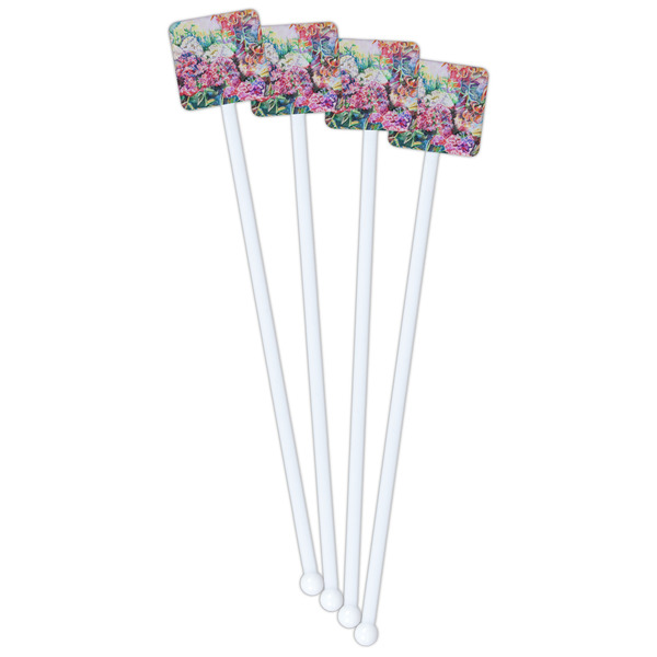 Watercolor Floral White Plastic Stir Stick - Double Sided - Square - Front