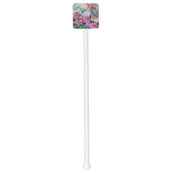 Watercolor Floral White Plastic Stir Stick - Double Sided - Square - Single Stick