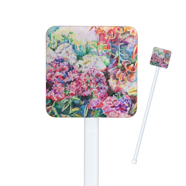 Custom Watercolor Floral Square Plastic Stir Sticks - Single Sided