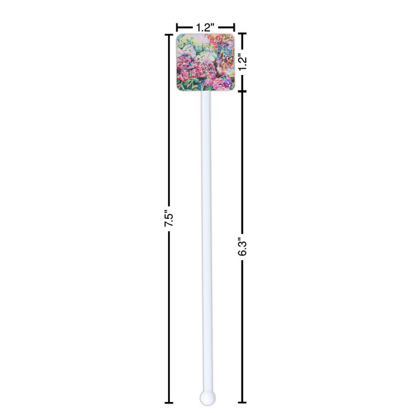 Watercolor Floral White Plastic Stir Stick - Square - Dimensions