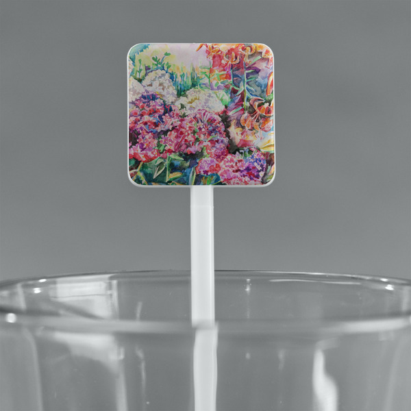 Watercolor Floral White Plastic Stir Stick - Square - Main