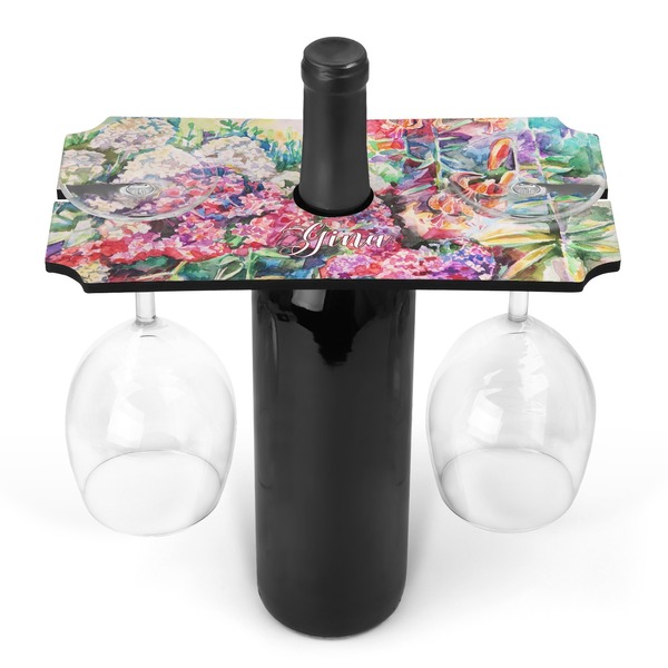 Custom Watercolor Floral Wine Bottle & Glass Holder