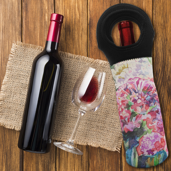 Watercolor Floral Wine Tote Bag - FLATLAY