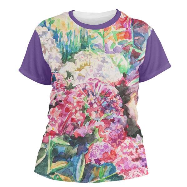 Custom Watercolor Floral Women's Crew T-Shirt - 2X Large