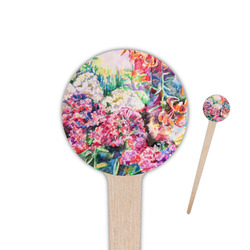 Watercolor Floral 4" Round Wooden Food Picks - Single Sided