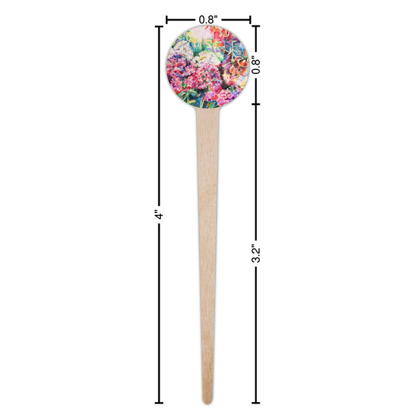 Watercolor Floral Wooden 4" Food Pick - Round - Dimensions