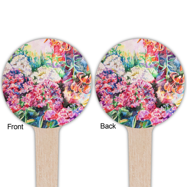 Watercolor Floral Wooden 4" Food Pick - Round - Double Sided - Front & Back