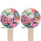 Watercolor Floral Wooden 4" Food Pick - Round - Double Sided - Front & Back
