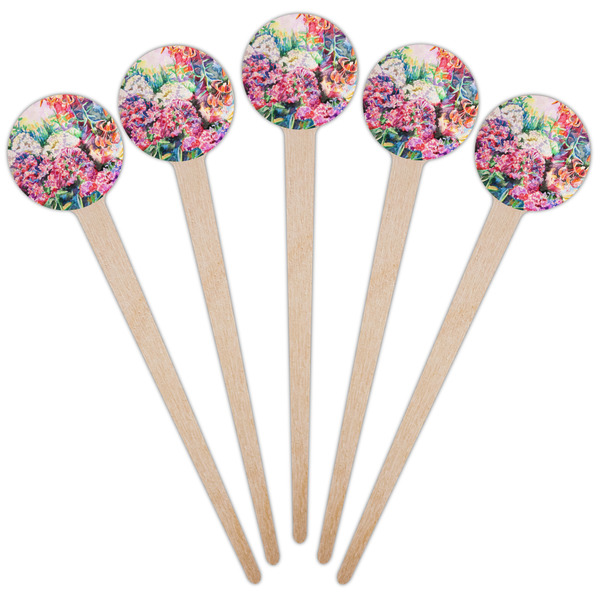 Watercolor Floral Wooden 4" Food Pick - Round - Fan View