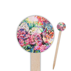 Watercolor Floral 6" Round Wooden Food Picks - Double Sided