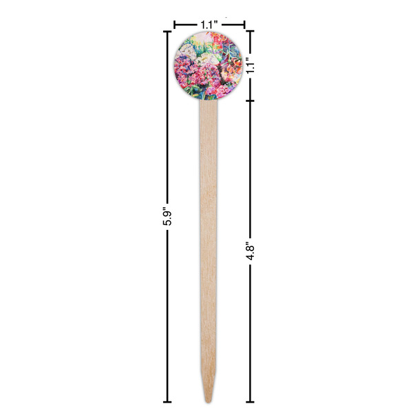 Watercolor Floral Wooden 6" Food Pick - Round - Dimensions