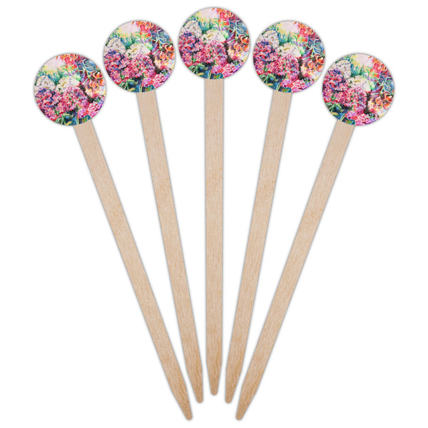Watercolor Floral Wooden 6" Food Pick - Round - Fan View