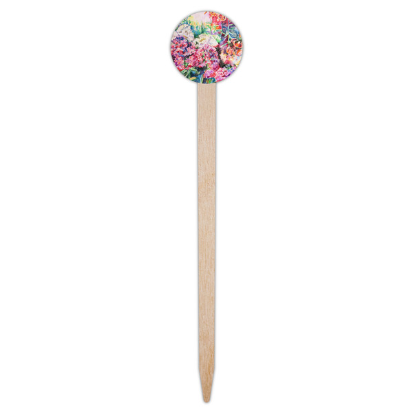 Watercolor Floral Wooden 6" Food Pick - Round - Single Pick