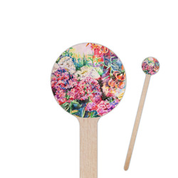 Watercolor Floral 6" Round Wooden Stir Sticks - Single Sided