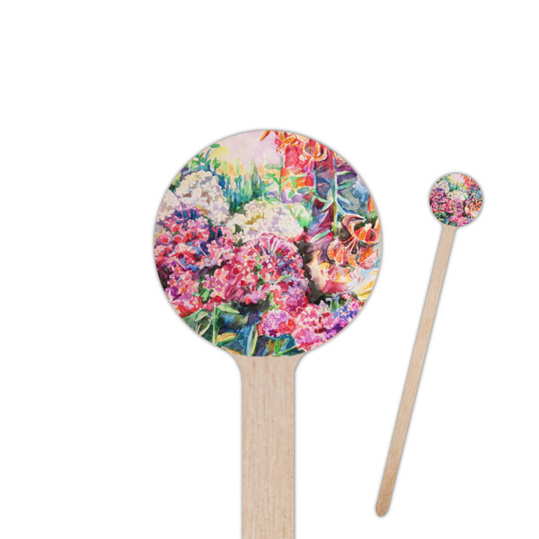 Custom Watercolor Floral 6" Round Wooden Stir Sticks - Single Sided