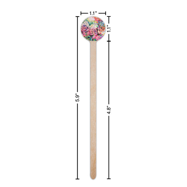 Watercolor Floral Wooden 6" Stir Stick - Round - Dimensions