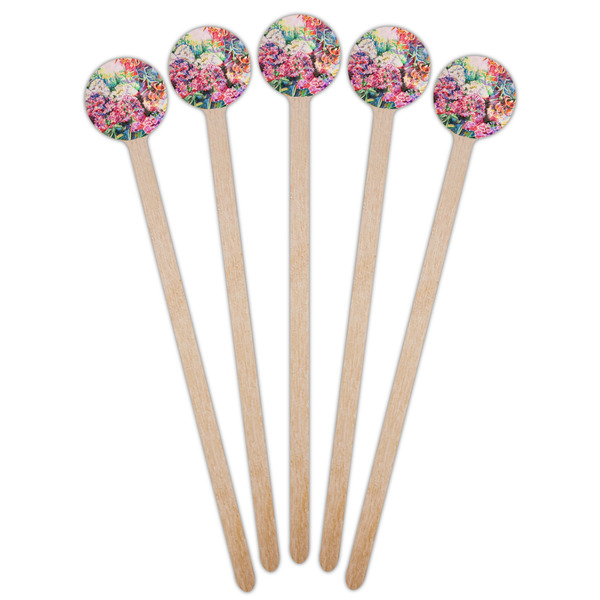 Watercolor Floral Wooden 6" Stir Stick - Round - Fan View