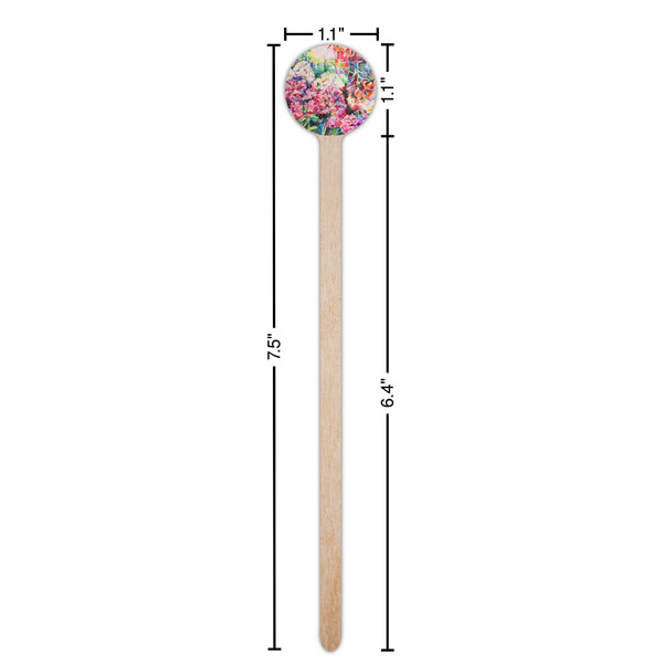 Watercolor Floral Wooden 7.5" Stir Stick - Round - Dimensions