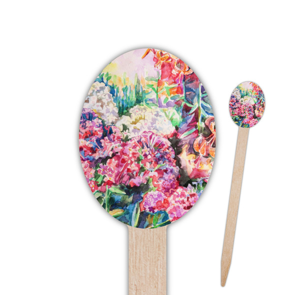 Custom Watercolor Floral Oval Wooden Food Picks - Double Sided