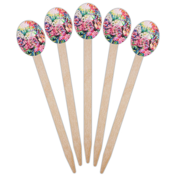 Watercolor Floral Wooden Food Pick - Oval - Fan View