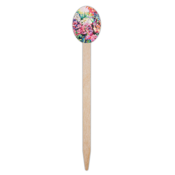 Watercolor Floral Wooden Food Pick - Oval - Single Pick