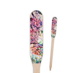 Watercolor Floral Paddle Wooden Food Picks - Single Sided