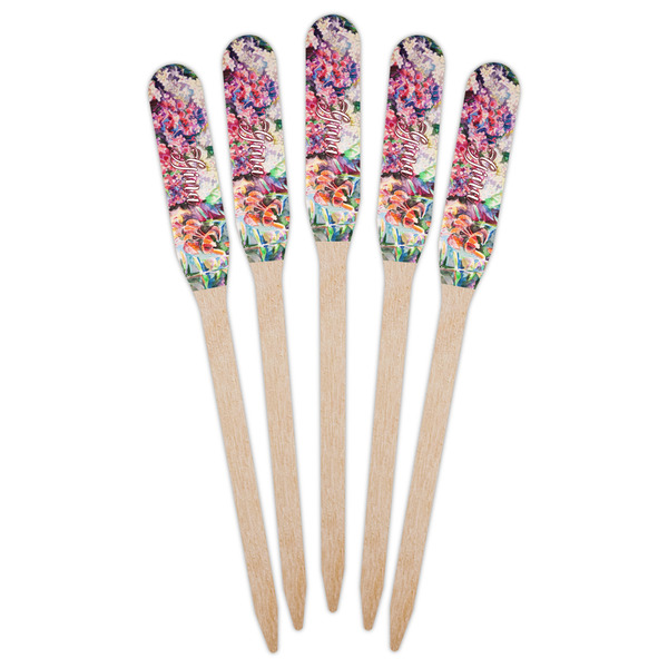 Watercolor Floral Wooden Food Pick - Paddle - Fan View
