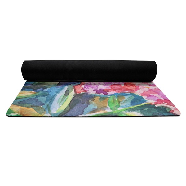 Watercolor Floral Yoga Mat Rolled up Black Rubber Backing