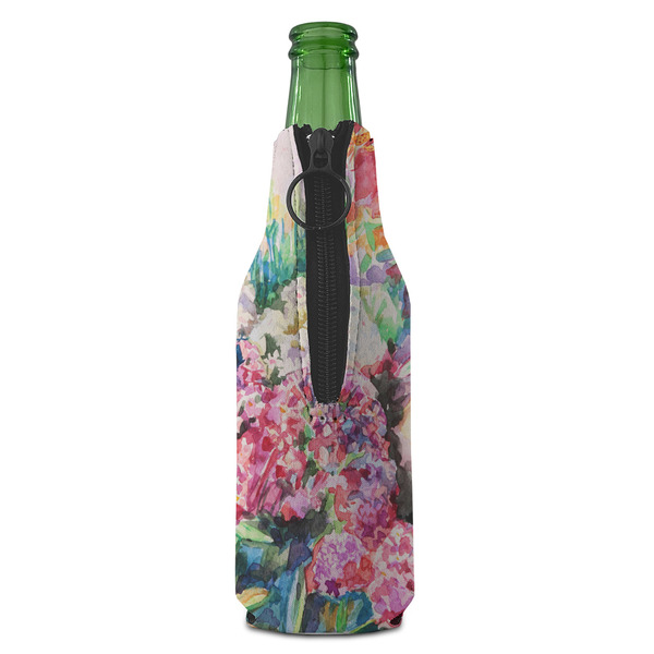 Watercolor Floral Zipper Bottle Cooler - BACK (bottle)